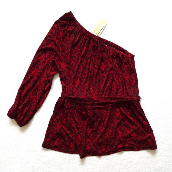 Michael Kors One Shoulder Top Women's Plus Size 2X Red Snake Print Belted - Picture 7 of 11